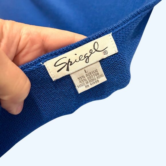 BEAUTIFUL BLUE SPIEGEL JAGGED NECKLINE BLUE LONG SLEEVE SWEATER - L - Picture 4 of 4